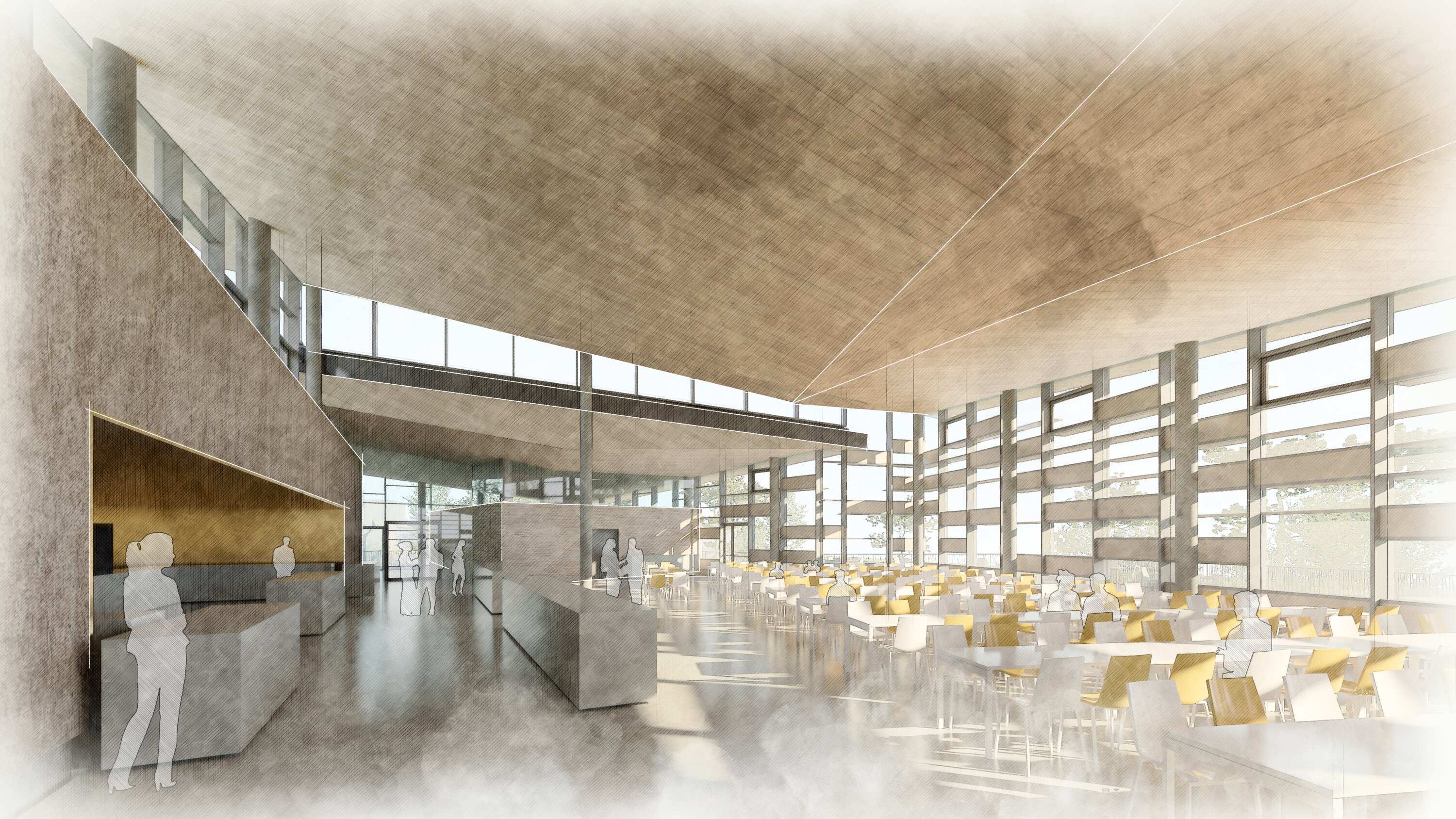 Project by Behnisch Architekturbuero, Apartment Building at the Rosengarten. Modern white apartment building with large windows and balconies reflected in a calm canal.