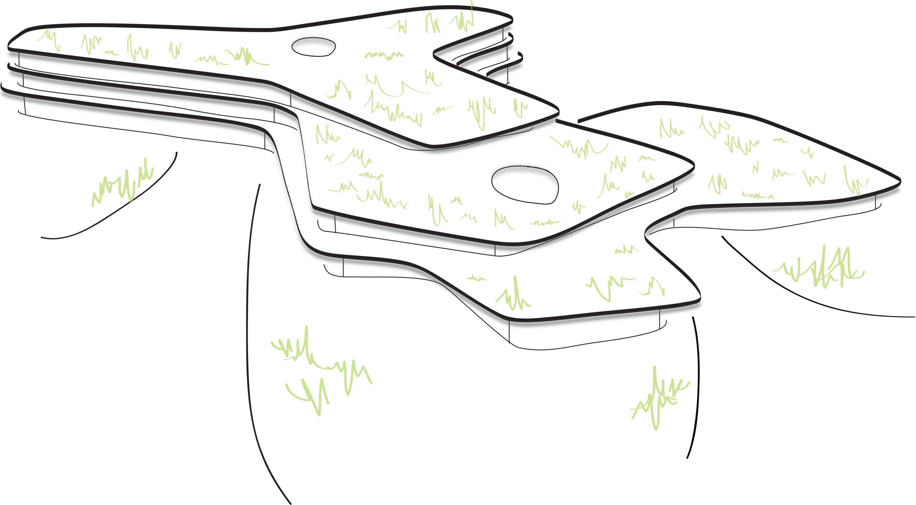 Project by Behnisch Architekturbuero, Lurup Neighborhood School. Short concept sketch.