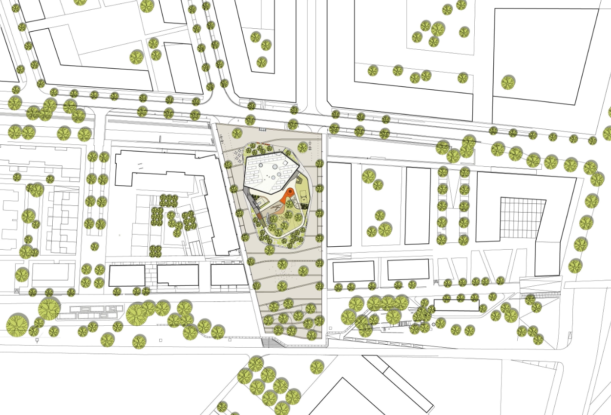 Project by Behnisch Architekturbuero, Thermal Roemerbad. Indoor spa area with pool, lounge chairs, and large windows overlooking a green hillside landscape.